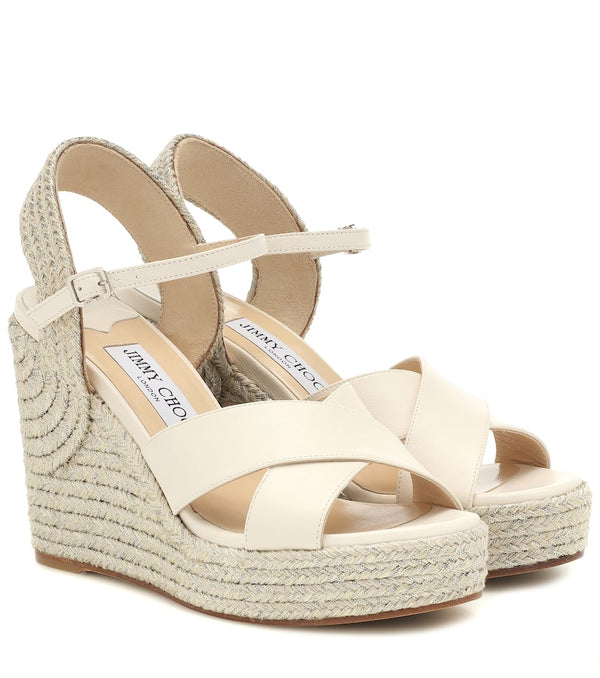 Jimmy Choo Dellena 100 leather-trimmed espadrilles