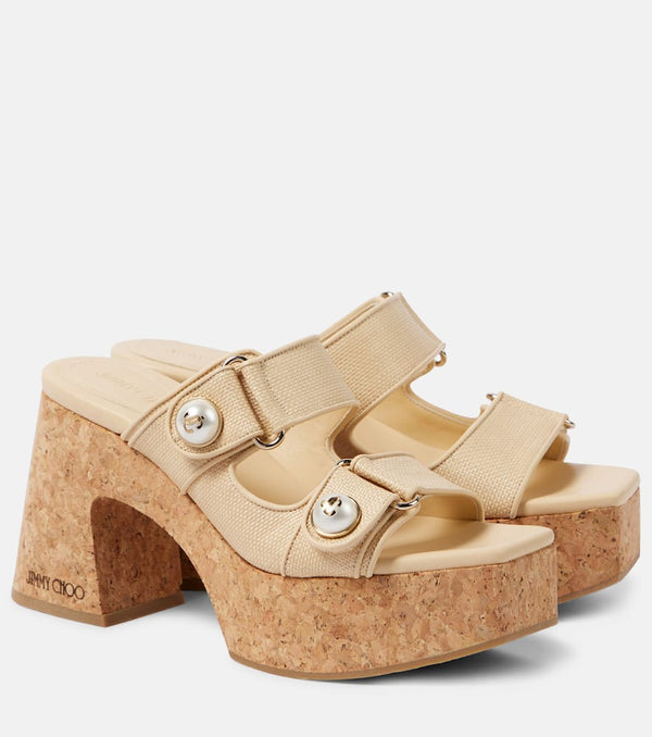 Jimmy Choo Fayence canvas platform mules