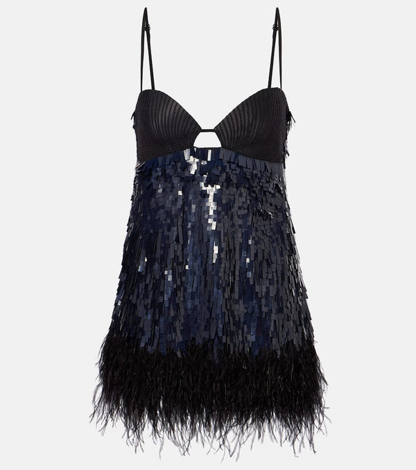 Johanna Ortiz Feather-trimmed sequined minidress