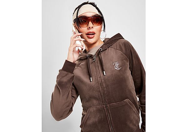 JUICY COUTURE Diamante Velour Full Zip Hoodie  Brown