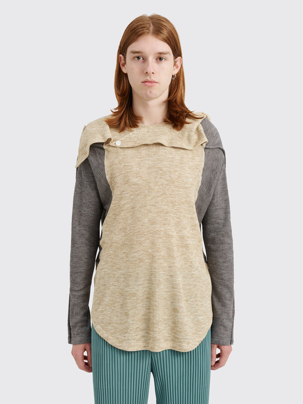 Kiko Kostadinov Solon Hooded Top Melange Jersey Desert Beige Ash Grey