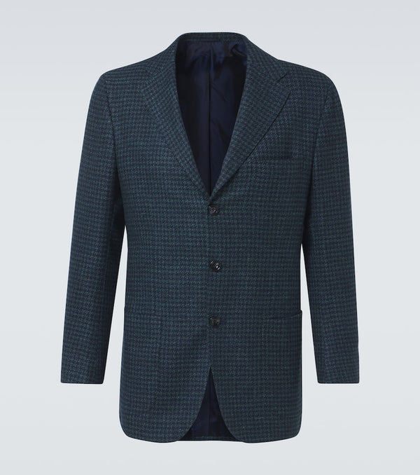 Kiton Houndstooth wool, silk, and linen blazer