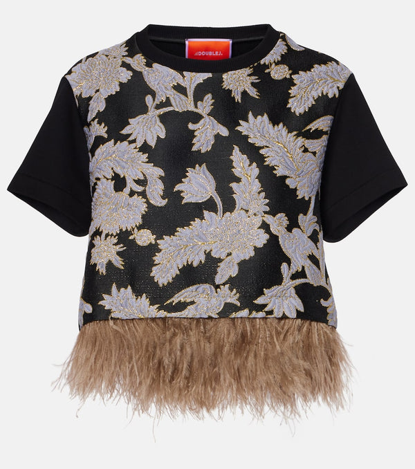 La DoubleJ La Scala embroidered feather-trimmed top