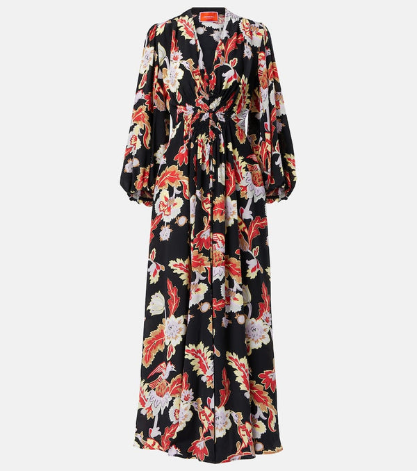 La DoubleJ Printed shirred silk maxi dress