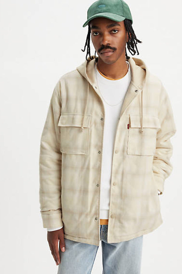 Levi's Hooded Jack Worker Overshirt - Cream / Scottie Plaid Turtledove