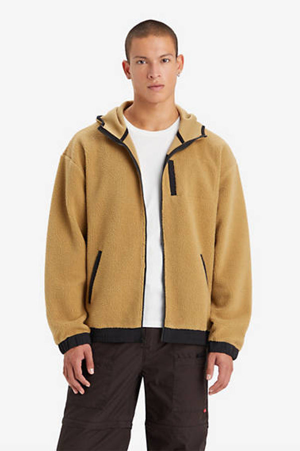 Levi's Hooded Sherpa Zip Up Sweatshirt - Beige / British Khaki X