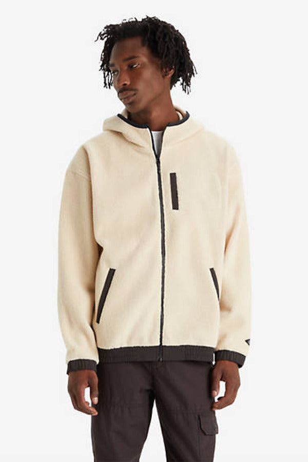 Levi's Hooded Sherpa Zip Up Sweatshirt - Neutral / Fog