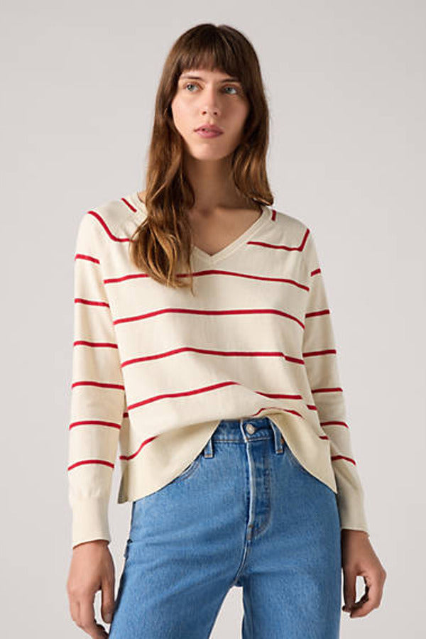 Levi's Petal V Neck Sweater - Multi Colour / Stephanie Stripe Buttercream