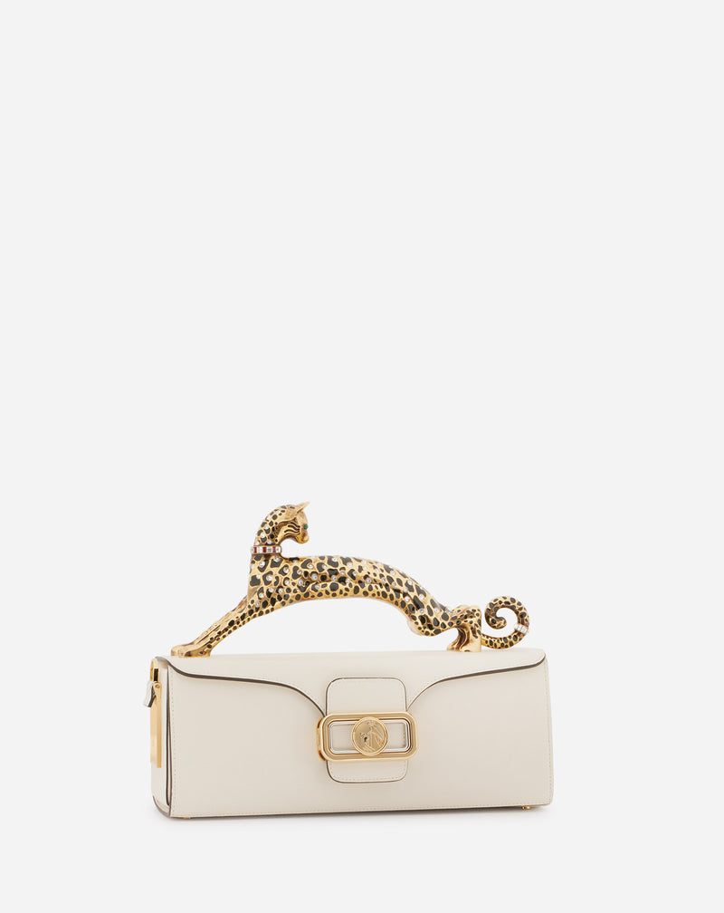 Pencil Cat Bag In Shiny Calfskin Leather And Rhinestones For Women White Lanvin