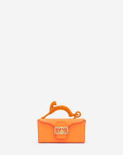 Leather And Rhinestone Nano Pencil Cat Bag For Women Bright Orange Lanvin
