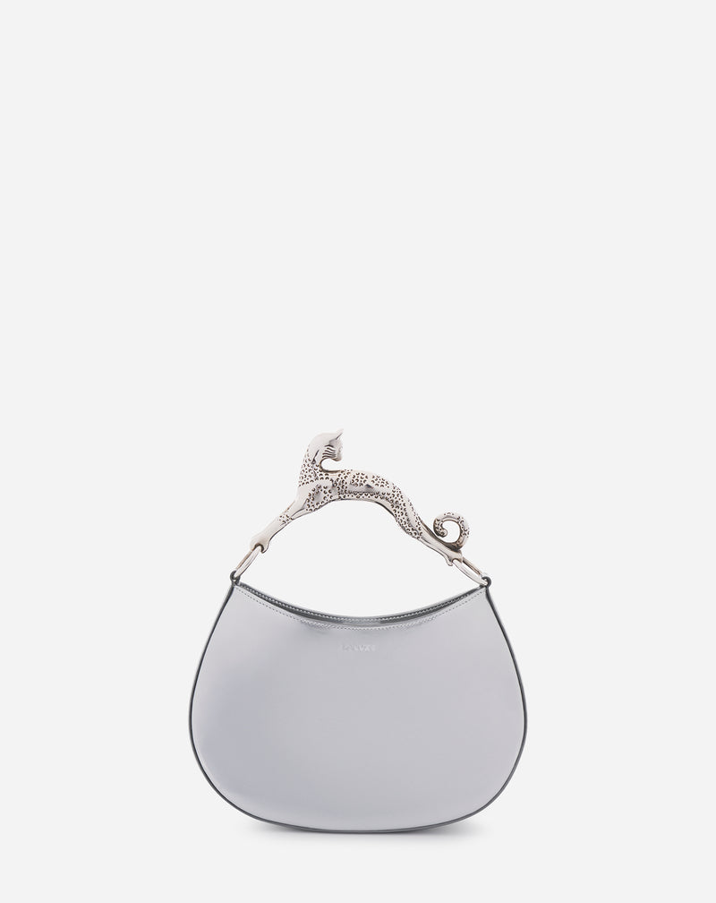 Small Metallic Leather Hobo Cat Bag For Women Silver Lanvin