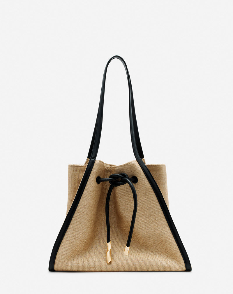 Séquence Bag In Leather And Raffia For Women Natural/black Lanvin