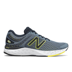 New Balance Men's 680v6 in Grey/Black/Yellow Mesh, 