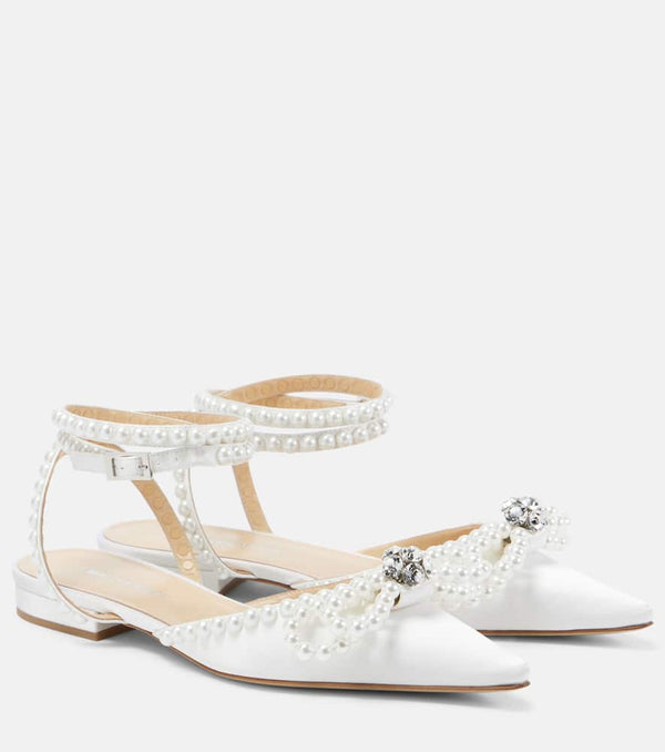 Mach & Mach Double Bow embellished satin ballet flats