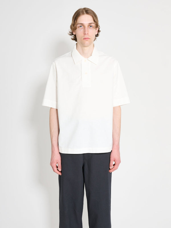 Margaret Howell MHL Offset Placket Polo Textured Cotton White