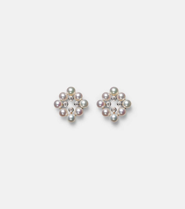 Mateo Cluster Stud 14kt gold earrings with pearls and diamonds