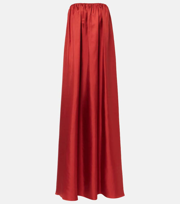 Max Mara Edda pleated strapless silk maxi dress