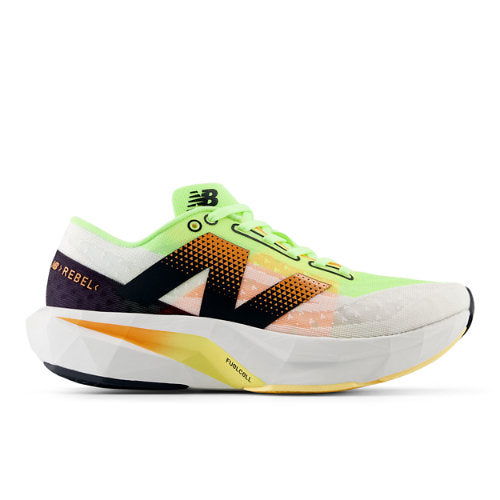 New Balance Men's FuelCell Rebel v4 in White/Green/Orange Synthetic, 