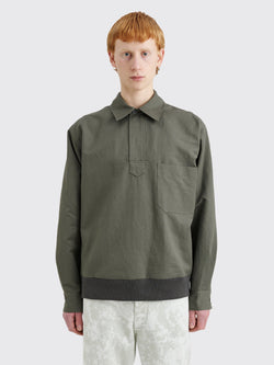 Margaret Howell Pull Over Shirt Light Cotton Linen Twill Grey Green