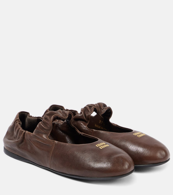 Miu Miu Logo leather ballet flats