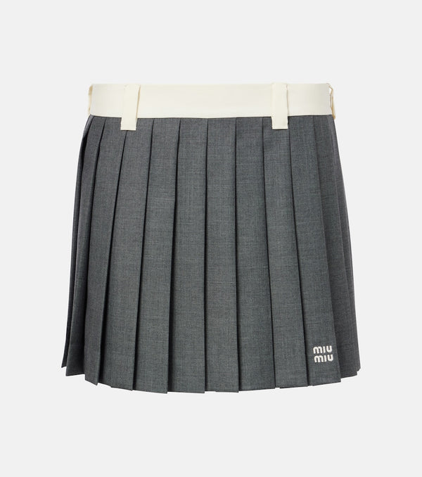 Miu Miu Pleated wool grisaille miniskirt