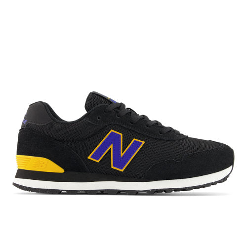 New Balance Men's 515 in Black/Blue/Yellow Suede/Mesh, 