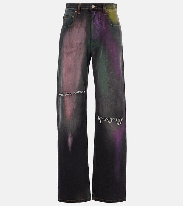 MM6 Maison Margiela Printed distressed wide-leg jeans