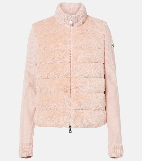 Moncler Down-paneled faux fur and wool cardigan