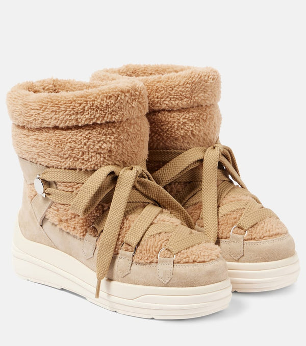 Moncler Insolux suede and faux fur snow boots