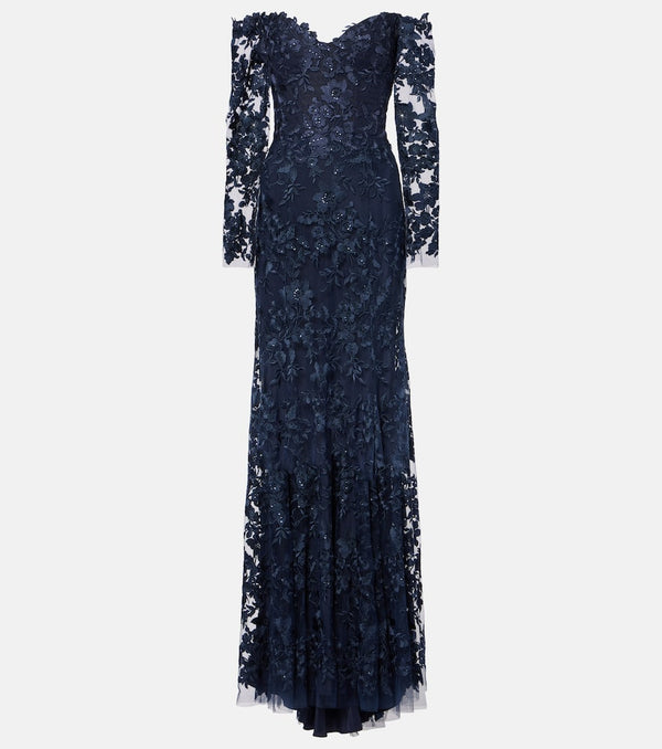 Monique Lhuillier Floral embroidered tulle gown