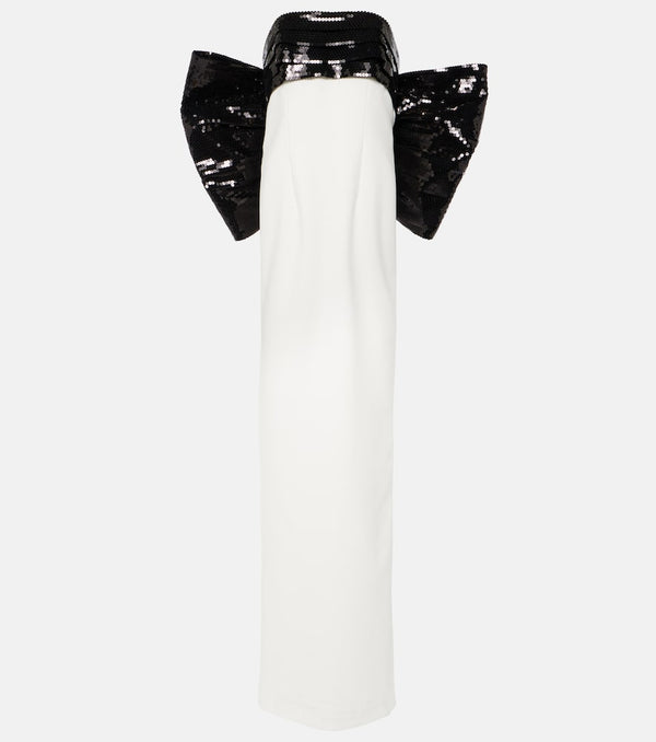 Mônot Sequined bow-detail off-shoulder gown