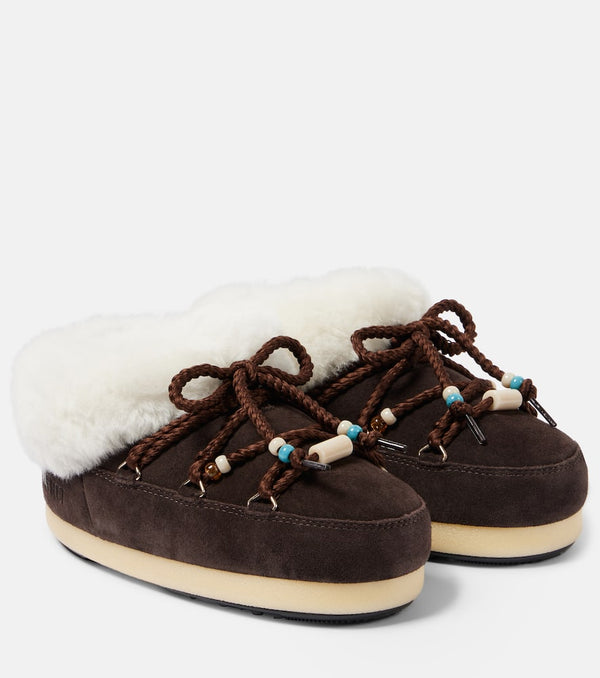 Moon Boot Faux fur-trimmed suede mules