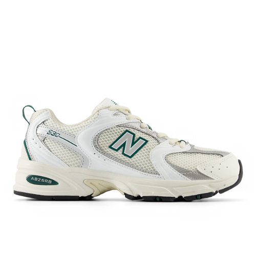 New Balance Women's 530 in White/Green/Grey Synthetic, 