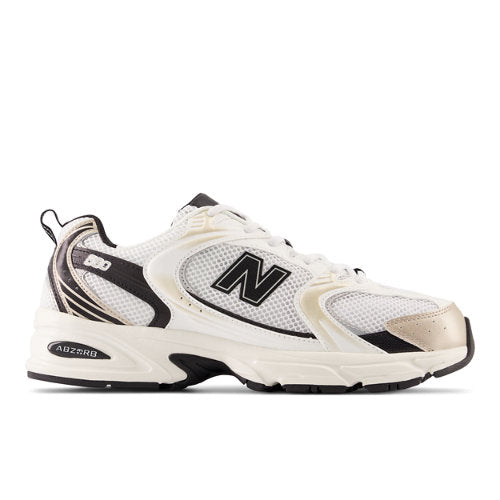 New Balance Unisex 530 in White/Beige/Black Synthetic, 