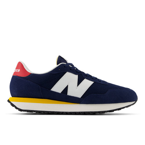 New Balance Men's 237 in Blue/White/Red/Yellow Suede/Mesh, 