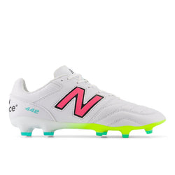 New Balance Men's 442 PRO FG V2 in White/Yellow/Pink Microfiber Wide