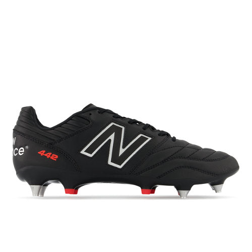 New Balance Men's 442 V2 PRO SG in Black/Grey Leather, Wide