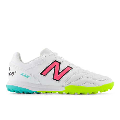 New Balance Men's 442 PRO TF V2 in White/Yellow/Pink/Black Leather, Wide