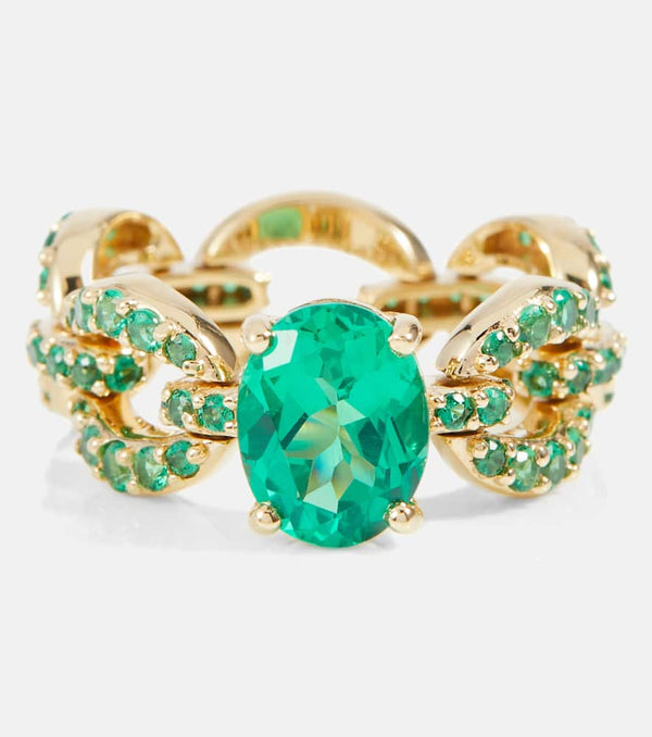 Nadine Aysoy Catena Petite 18kt gold ring with emeralds