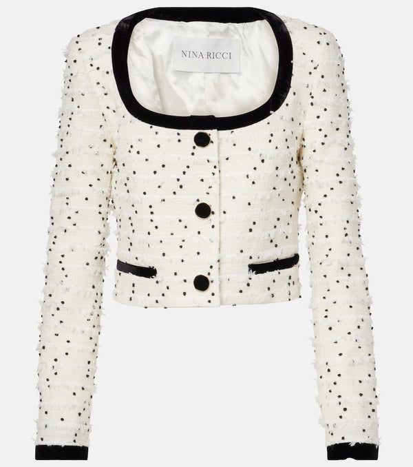 Nina Ricci Polka-dot fringed wool-blend tweed jacket