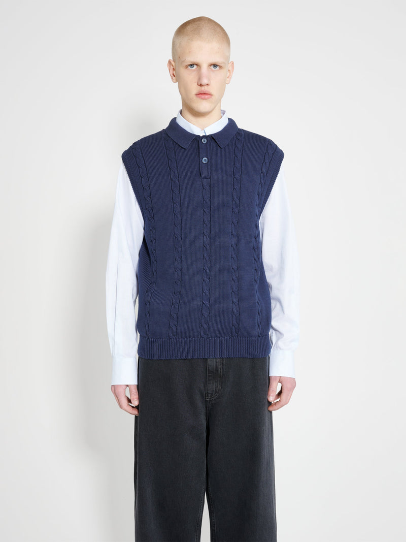 Noah Cotton Cable Sweater Vest Navy