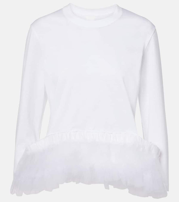 Noir Kei Ninomiya Tulle-trimmed cotton jersey top