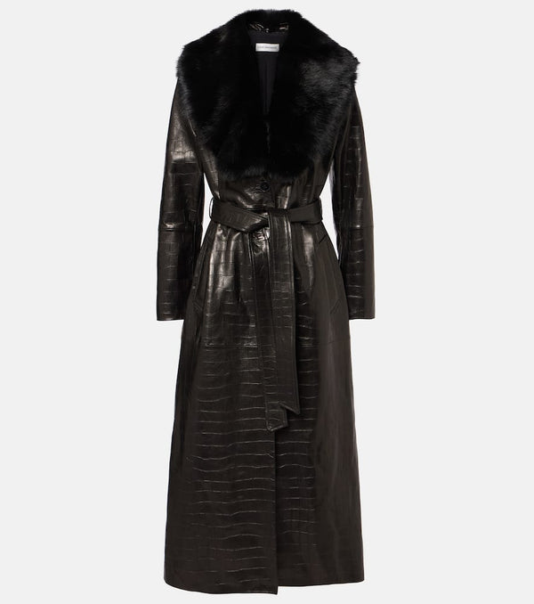 Nour Hammour Dakota shearling-trimmed leather wrap coat