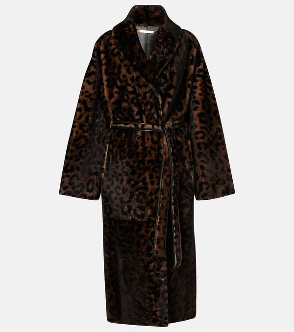 Nour Hammour Imani leopard-print shearling wrap coat