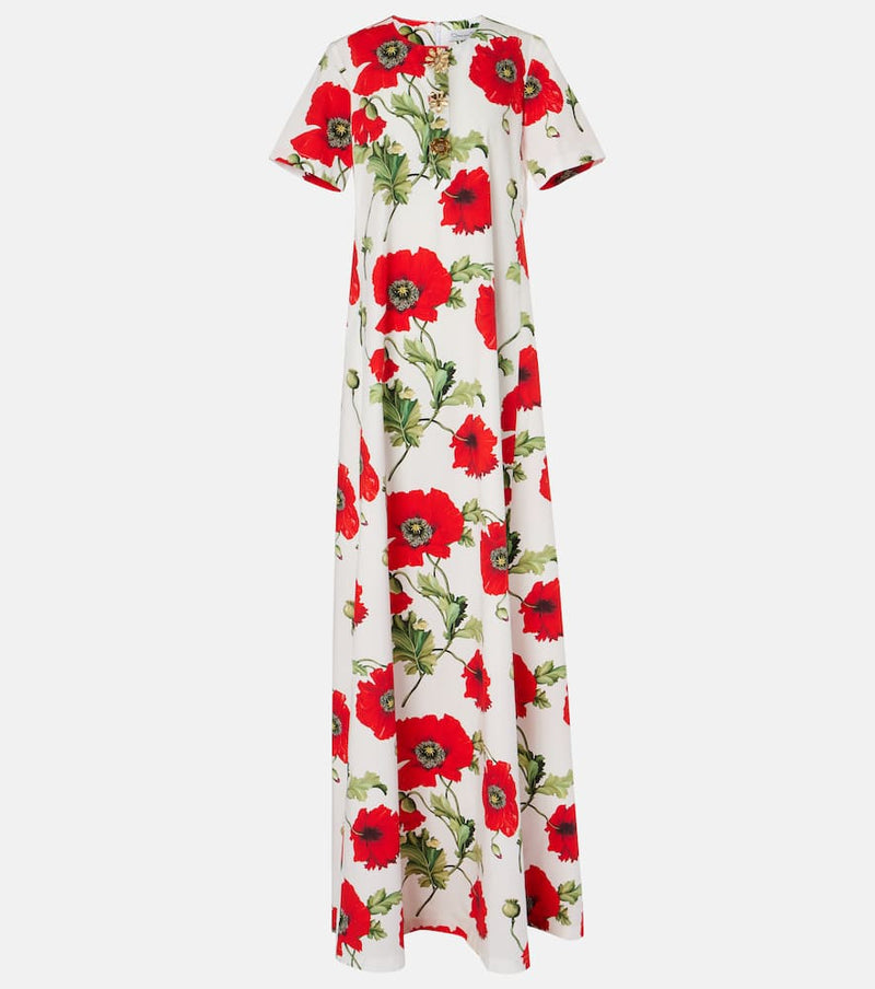 Oscar de la Renta Embellished floral cotton poplin gown