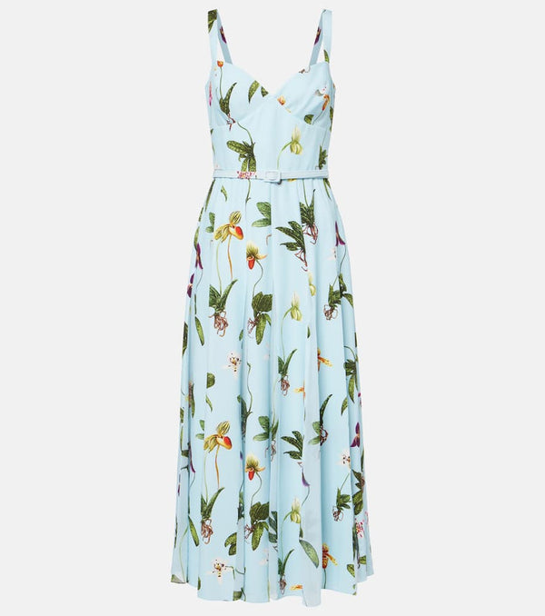 Oscar de la Renta Floral belted cady midi dress