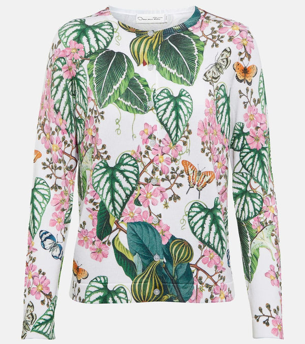 Oscar de la Renta Floral cotton-blend knit cardigan