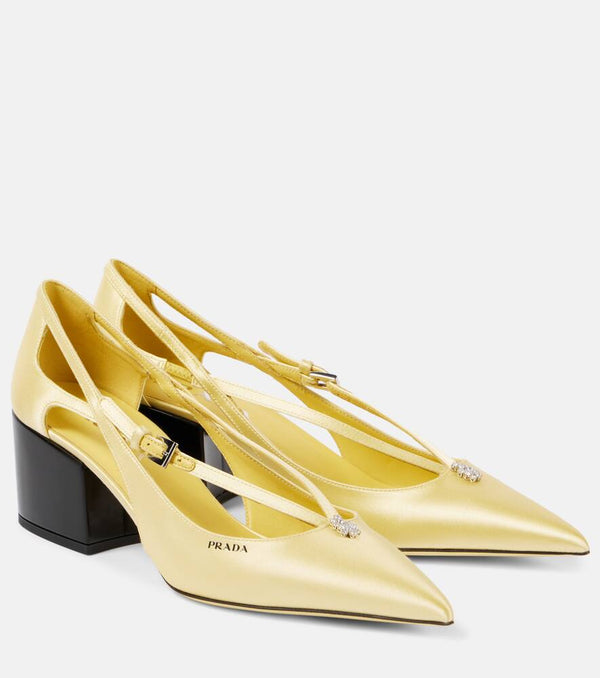 Prada 55 embellished cutout satin pumps