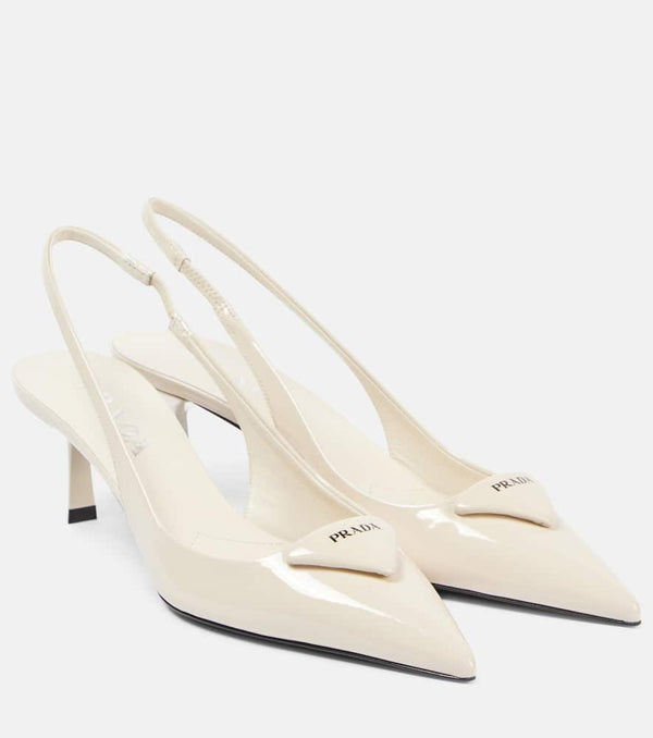 Prada 55 logo patent leather slingback pumps