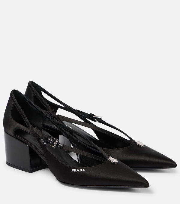 Prada Embellished cutout satin pumps